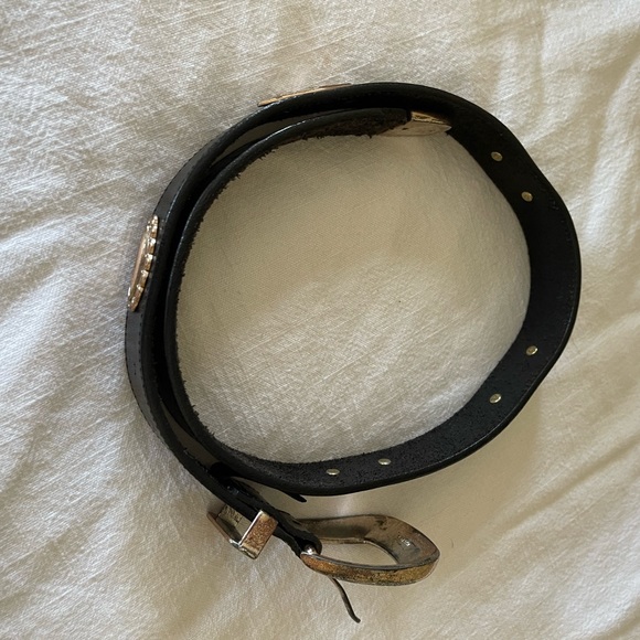 Vintage Genuine Leather Belt Made in USA with Metal Embellishments Black/Silver - Picture 11 of 11